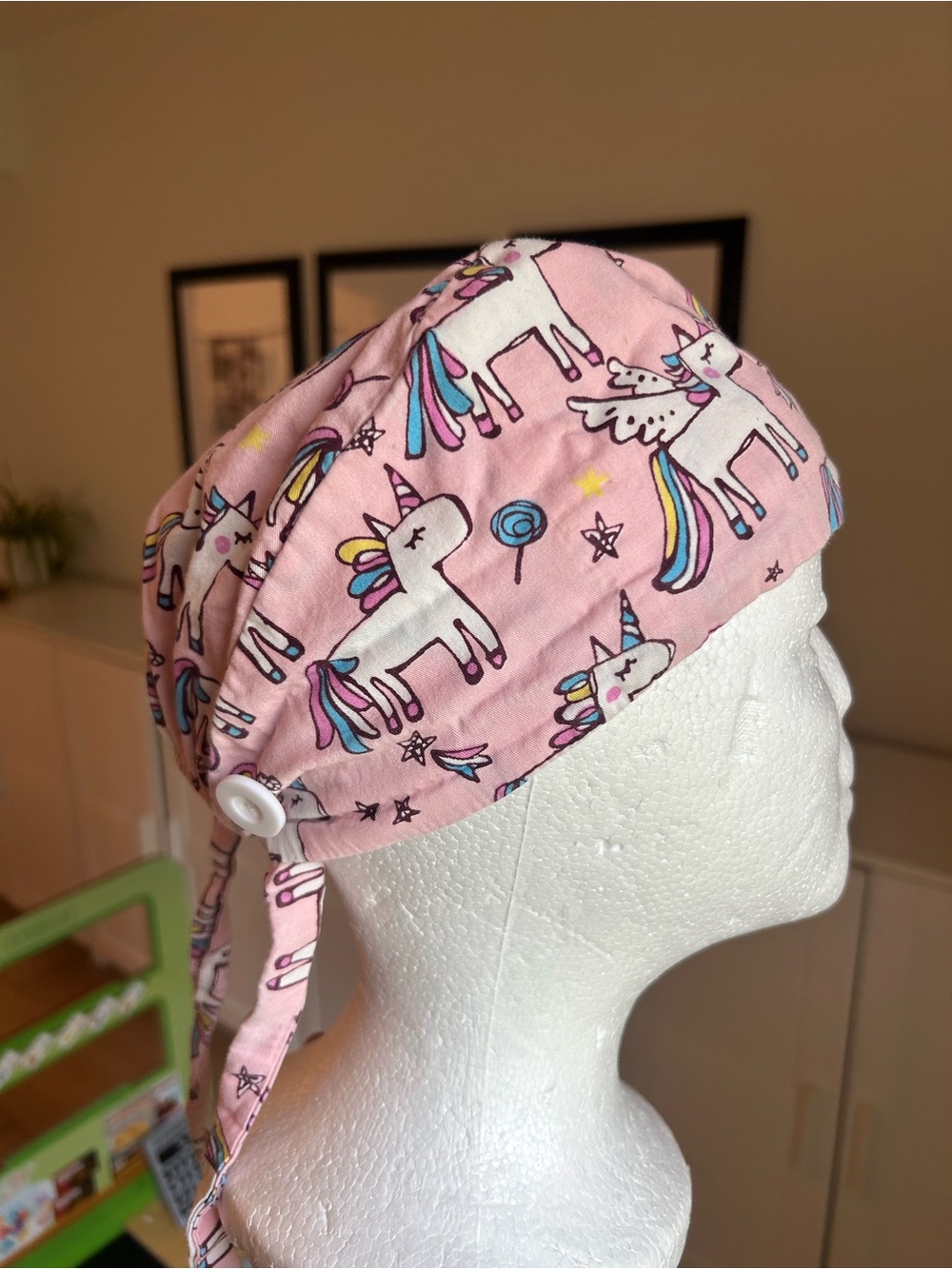 Pink Unicorn Surgical/Medical Cap with Button